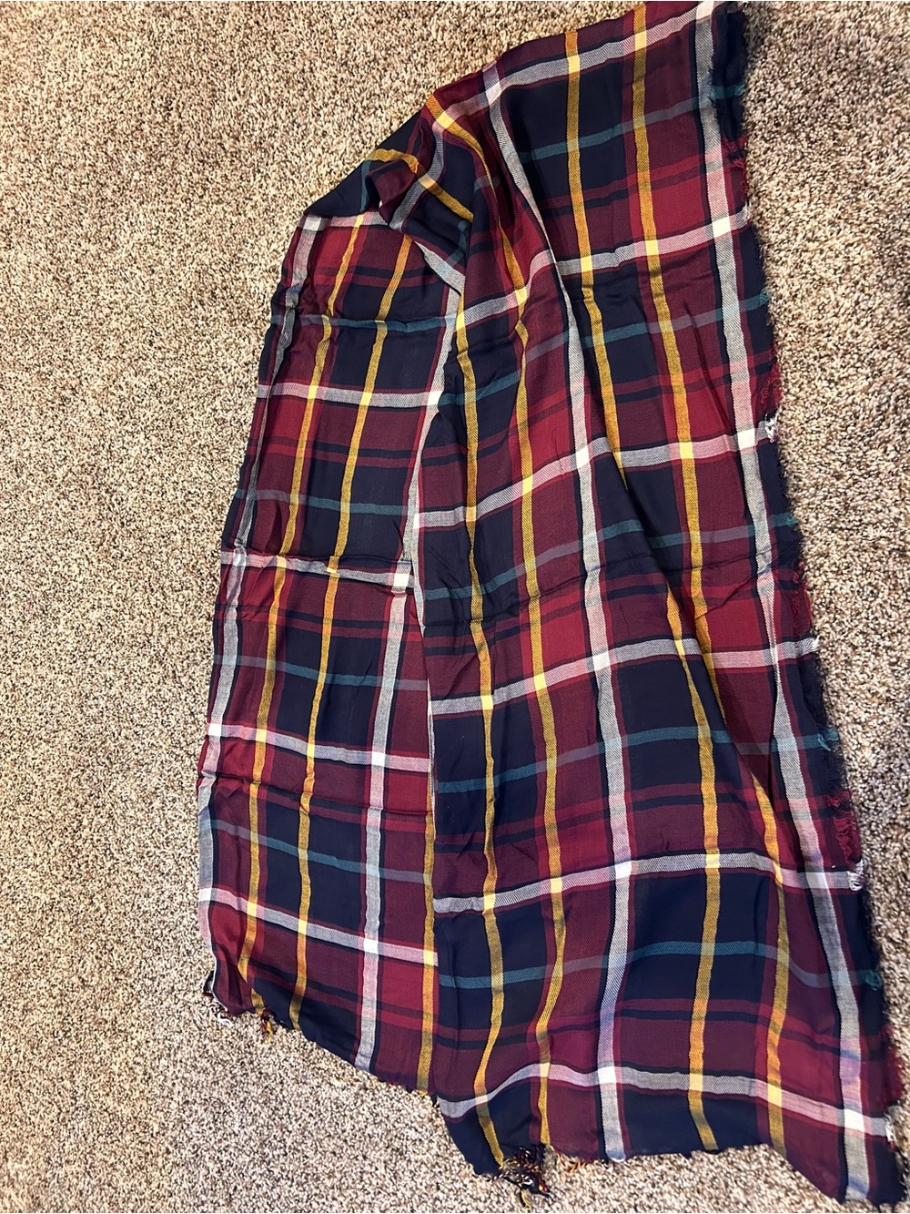 Plaid Lightweight Scarf in Burgundy, Navy & Mustard